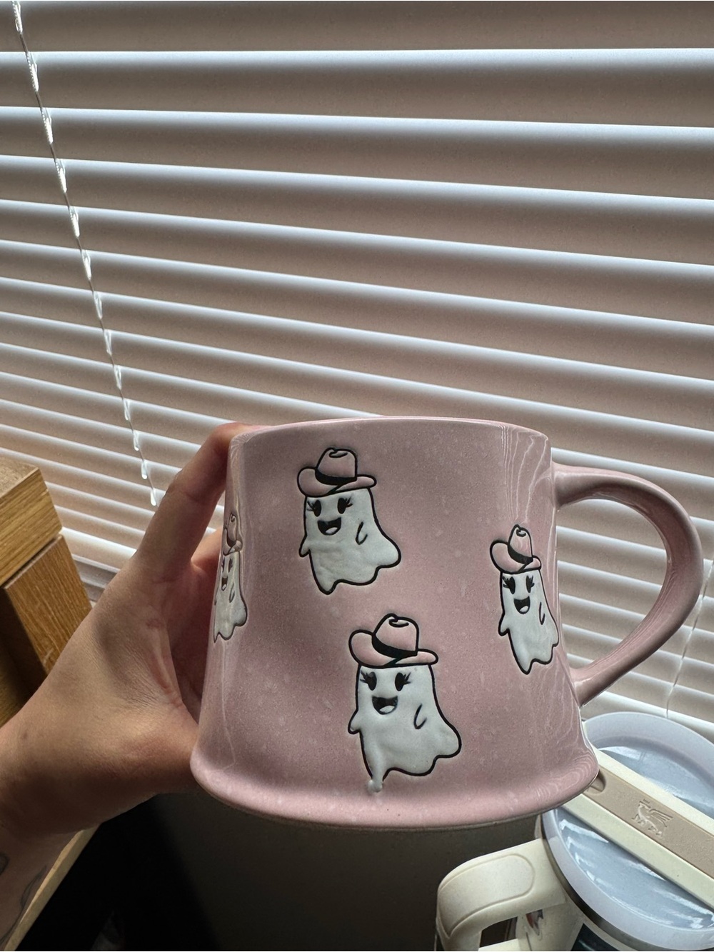 Pink Ghost Cowboy Ceramic spooky Halloween Mug